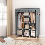 Portable Closet Wardrobe for Hanging Clothes with 2 Hanging Rods and 8 Storage Organizer Shelves,Sturdy Large Wardrobe Closet for Bedroom Free Standing Clothes Rack with Cover,Grey