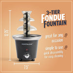 3 Tier Electric Chocolate Fondue Fountain Machine for Parties - Melts Cheese, Queso, Candy, and Liqueur - Dip Strawberries, Apple Wedges, Vegetables, and More - 24-Ounce - Black, Small