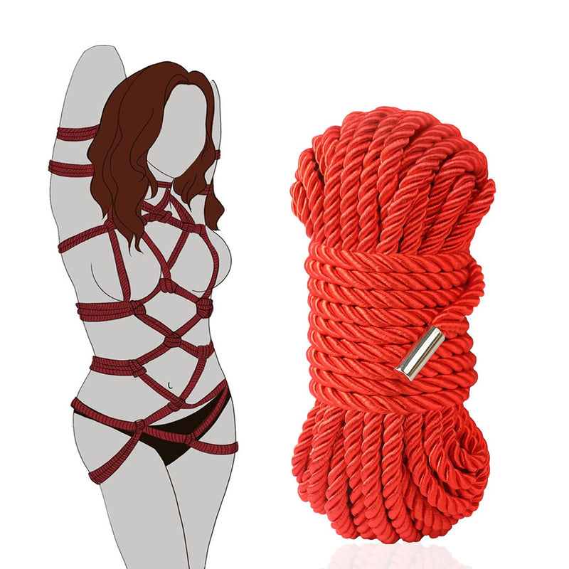 Bdsm Bondage Shibari Sex Rope - Bdsm Beginner Set Kit Adult Fetish Bondage Restraints Set Sex Toys For Women, Men & Couples, 32 Feet 8Mm (Red)