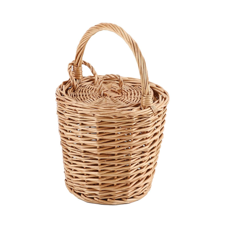 Small Wicker Basket, Round Storage Bin With Handle And Lid For Cell Phones Toys