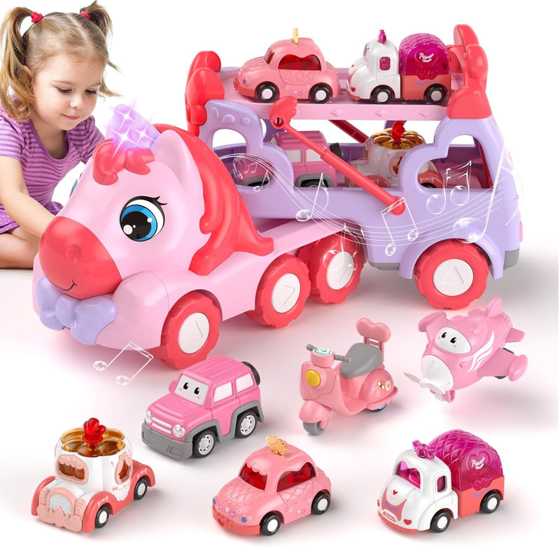 7 In 1 Carrier Truck Cars For Toddlers Girl Toys, Unicorn Gifts For Girl To