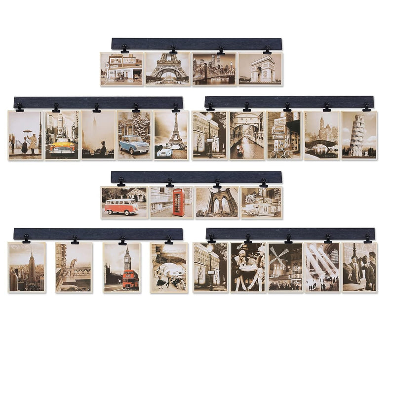6 Picture Frames Collage Wall Decor With 30 Clips, Wood Photo Frame, No Drilli