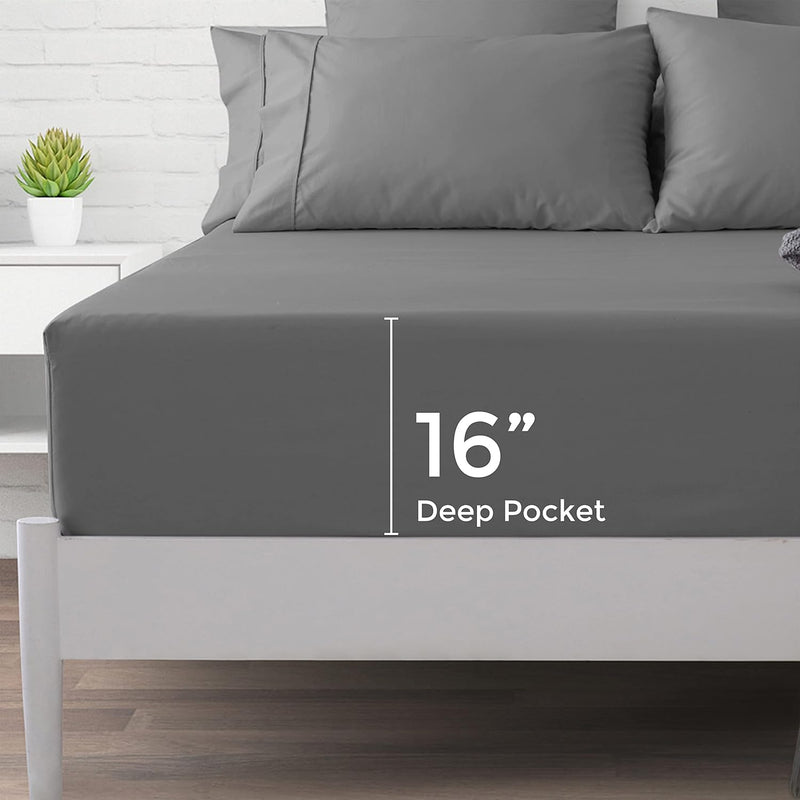 400 Thread Count 100% Cotton Fitted Sheet, Dark Grey Queen Fitted Sheet, Long
