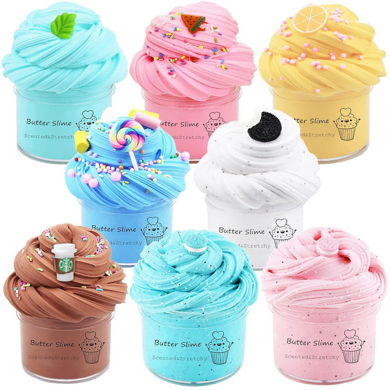 Butter Slime Kit For Girls 8 Pack, Party Favors With Watermelon, Coffee, Mint,