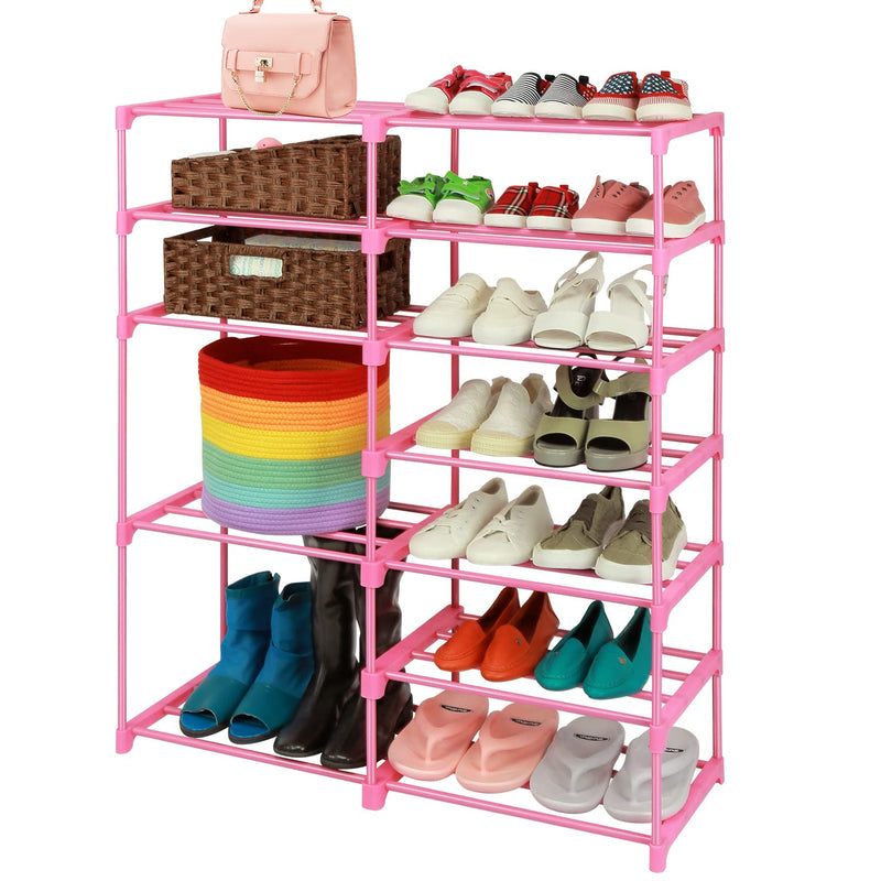 7-Tier Large Pink Shoe Rack, 24 -30 Pairs Tall Shoe Organizer Shoe Shelf,Kids Sh
