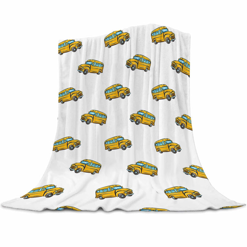 Fluffy Flannel Throw Blanket, School Bus Decorative Blanket, Soft Plush Blanke