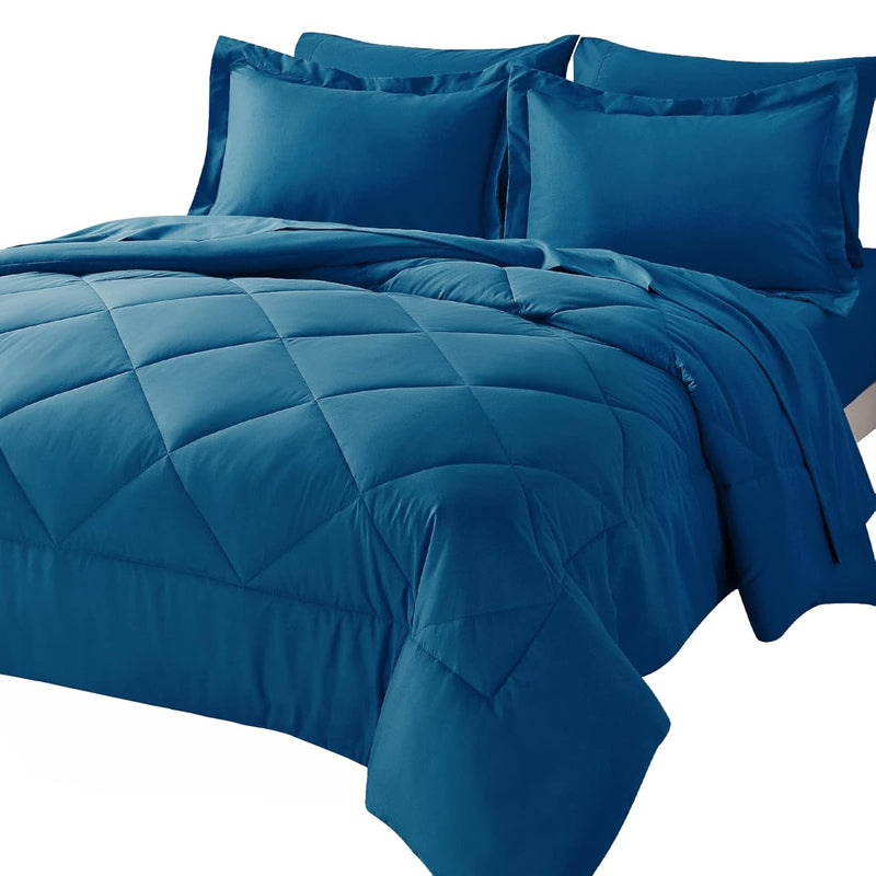 Full Comforter Set With Sheets 7 Pieces Bed In A Bag Teal All Season Bedding S