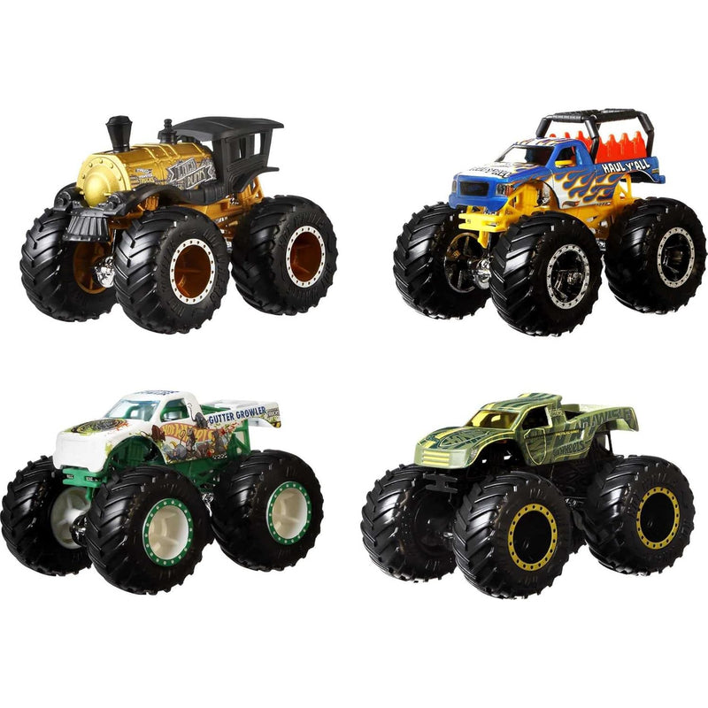 Hot Wheels Monster Trucks 4-Pack, 1:64 Scale Set of 4 Toy Vehicles with Gia