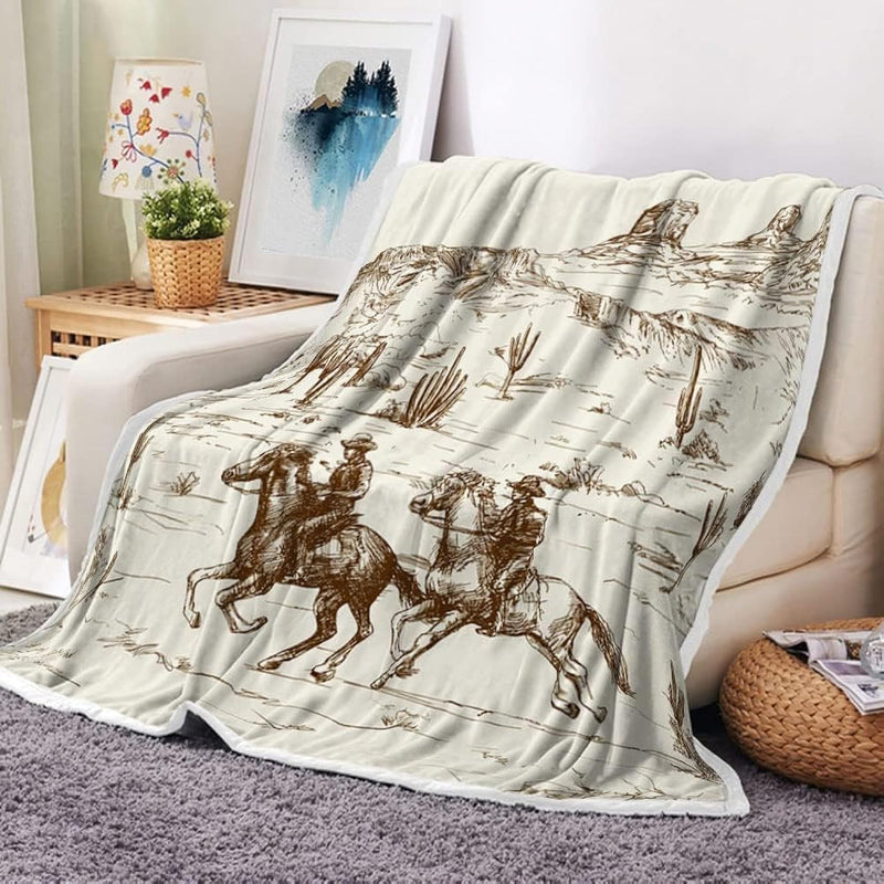 Vintage Western Cowboy Throw Blanket, Rustic American Wild West Warm Cozy Bed