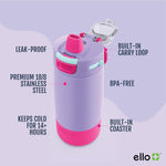 Kids Colby 12oz Stainless Steel Insulated Water Bottle with Straw and Built-In Silicone Coaster Carrying Handle and Leak-Proof Locking Lid for School Backpack, Lunchbox, and Outdoor Sports