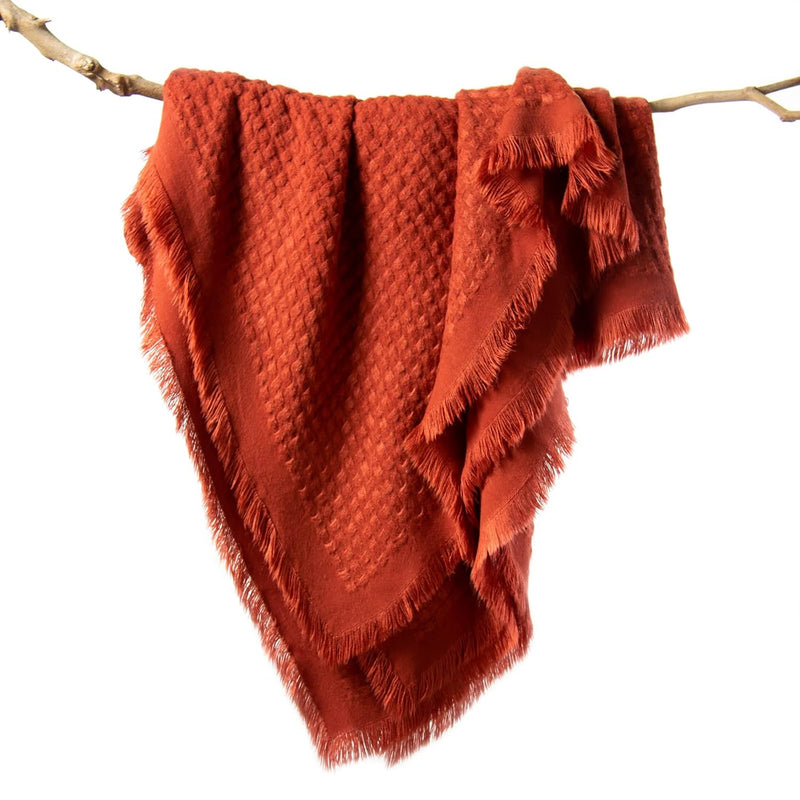 Knitted Red Throw Blanket For Couch - Soft Fall Farmhouse Boho Throws, Cozy Wa