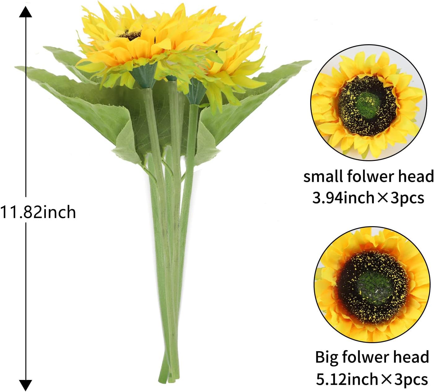 Artificial Sunflower 6Pcs Fake Sunflowers Realistic Silk Sunflower Bou ...