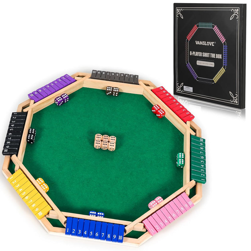 Upgraded 2 8 Players Shut The Box Dice Game Colorful 8 Way Wooden Board Tab
