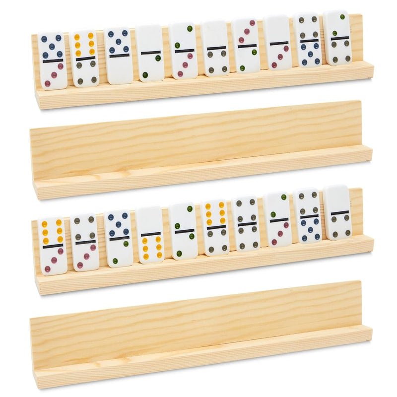 Juvale 4 Pack Domino Holder 13 inches, Wooden Dominoes Racks Trays Stand fo