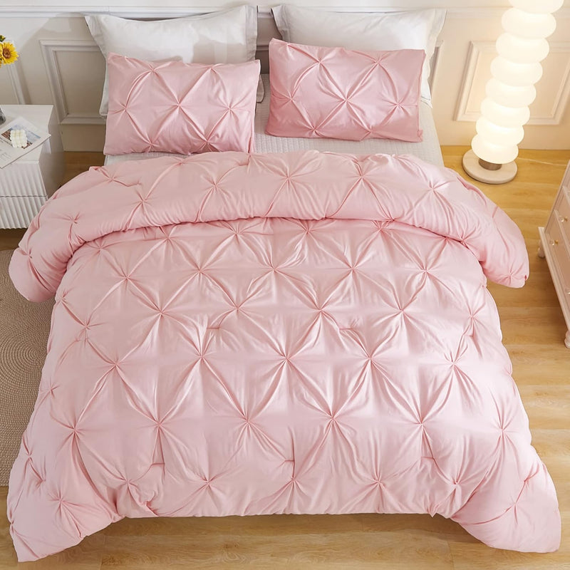 Pink Full Size Comforter Set (79X90Inch), 3 Pieces Soft Lightweight Cute Pinch