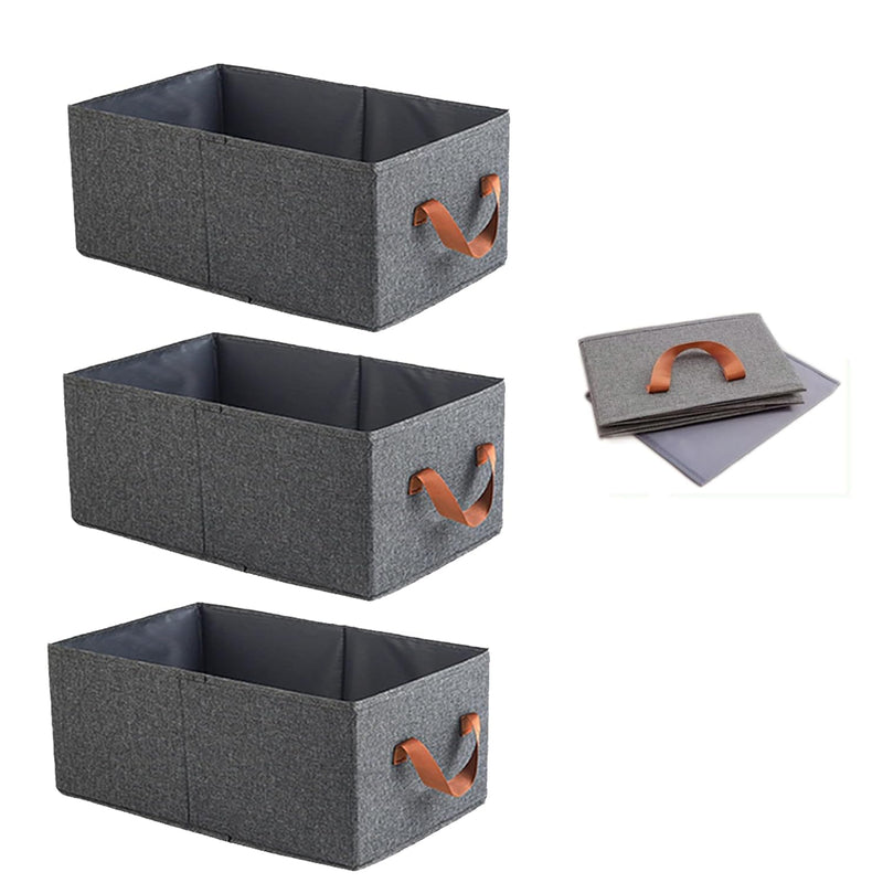 Pack Of 3 Clothing Storage Bins For Closet With Handles, Foldabl Fabric Foldable
