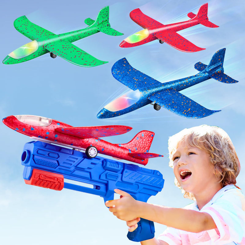 Toy Airplane, 3 Pack Airplane Launcher Toys 2 Flight Mode Glider Plane Outd