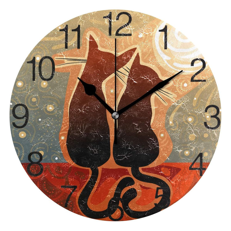 Cats In Love With Moon Design Round Wall Clock, Silent Non Ticking Oil Paintin