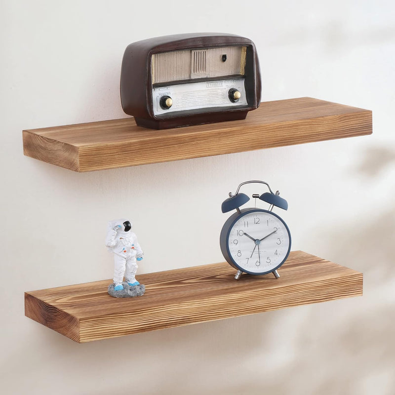 Floating Shelves Wall Mounted Set Of 2 - Natural Rustic Wooden Wall Shelf - Ha