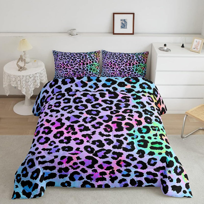 Women Cheetah Printed Bedding Comforters Twin Size, Colorful Leopard Printed C