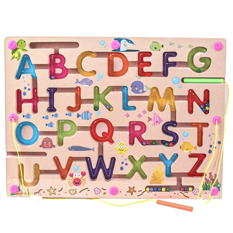 Kids Maze Wooden Puzzle Activity Magnet Toys Beads Board Game Play Set For Boy