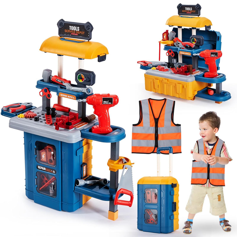 Kids Toy Tool Bench Set, Toddler Workbench With Electric Drill And Realistic T