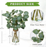 Artificial Eucalyptus Stems in Glass Vase with Faux Water, 14" Fake Plant Eucalyptus Leaves for Home Office Farmhouse Wedding Centerpiece Décor