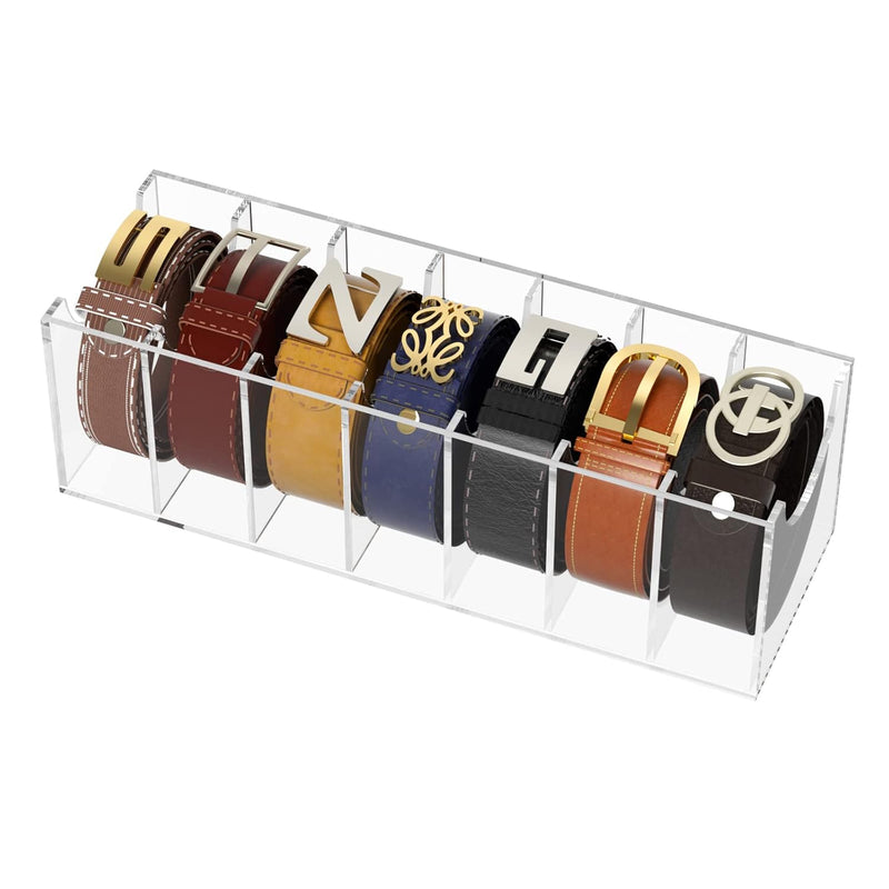 Belt Organizer, Acrylic 7 Compartments Belt Container Storage Holder, Clear Belt