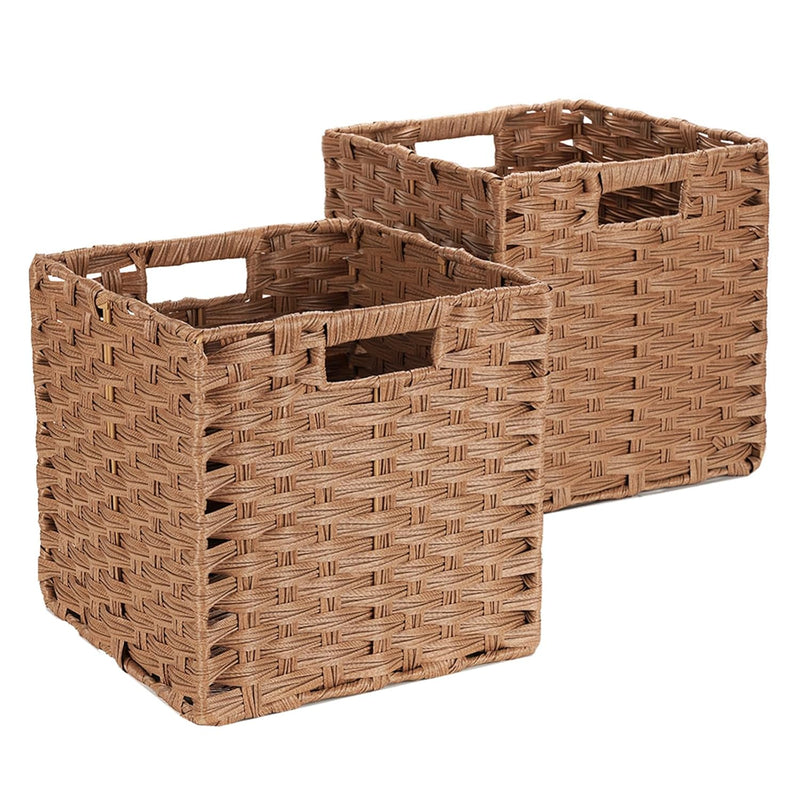 Wicker Storage Baskets, Hand-Woven Wicker Cube Storage Bins Set Of 2, 11X11X11 I