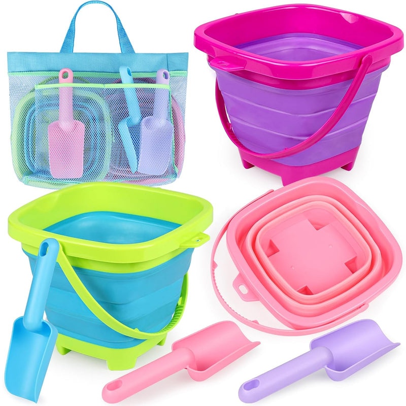 Collapsible Beach Buckets For Kids, Foldable Sand Buckets And Shovels With