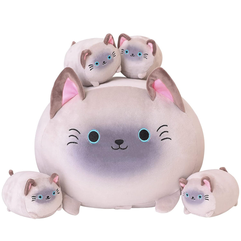 Siamese Cat Plush, Cute Siamese Cat Stuffed Animals Mommy With 4 Squishy Ki