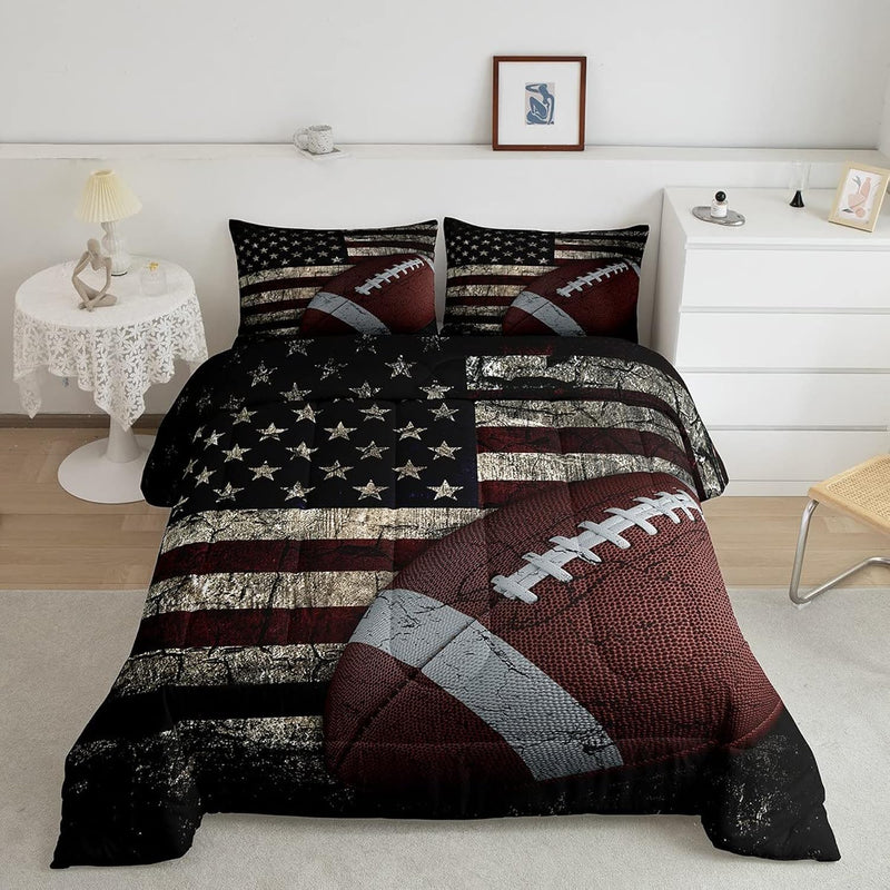 American Flag Bedding Set, Boys Football Comforter Set Full Soccer Sports Game
