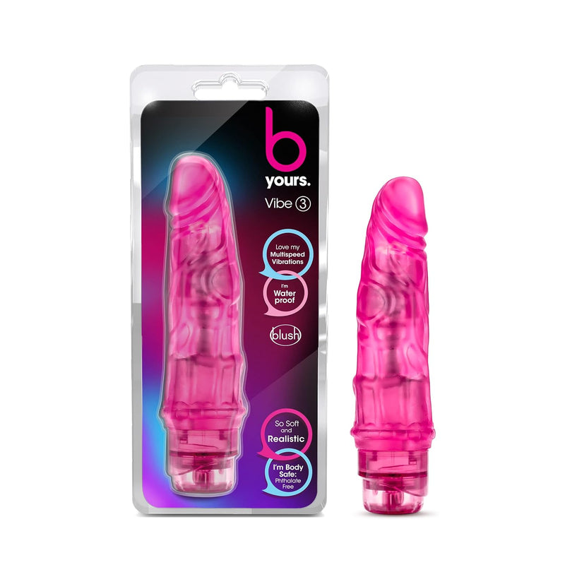 B Yours Vibe 3 - Feels Real Realistic 7.75 Inch Vibrating Dildo - 1.75 In Width - Ipx7 Waterproof - Soft Body Safe Material Multi Speed Vibrator - Sex Toy For Women Couples Clear Pink