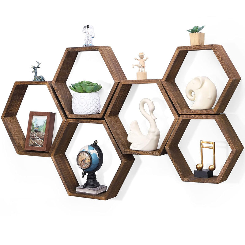 Hexagon Floating Shelves Set Of 6 Honeycomb Shelves For Wall Wood Farmhouse St