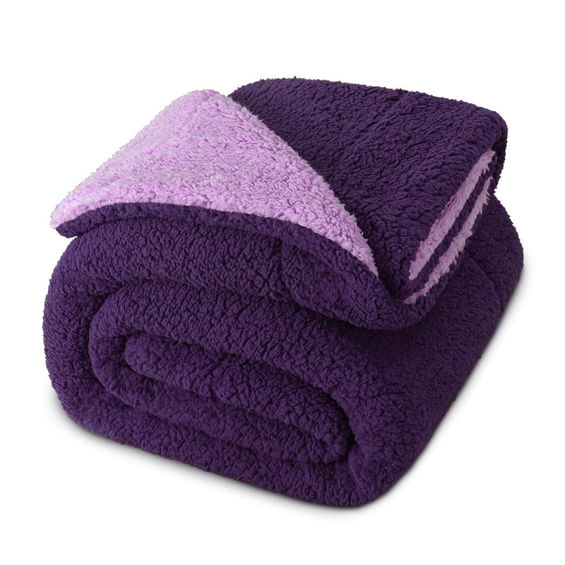 Reversible Sherpa Fleece Throw Blanket For Couch, Soft Plush Blanket For Bed S
