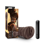 Blush Hot Chocolate Brianna 5" Vibrating Masturbator - Squishy Open-Ended Pocket Pussy Stroker - Ribbed Penis Pleasure Sleeve With Bullet Vibrator - Realistic X5 Plus Male Adult Sex Toy For Men