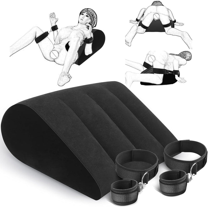 Sex Positions Pillow Sex Handcuffs Set Bondage-Handcuffs Wrist Cuffs Inflatable Lumbar Support Pillow Bed Restraints-Sex Pillow Sex Straps Sex Gifts Hip Support Pillow Bdsm Couples Sex Toy (Black)