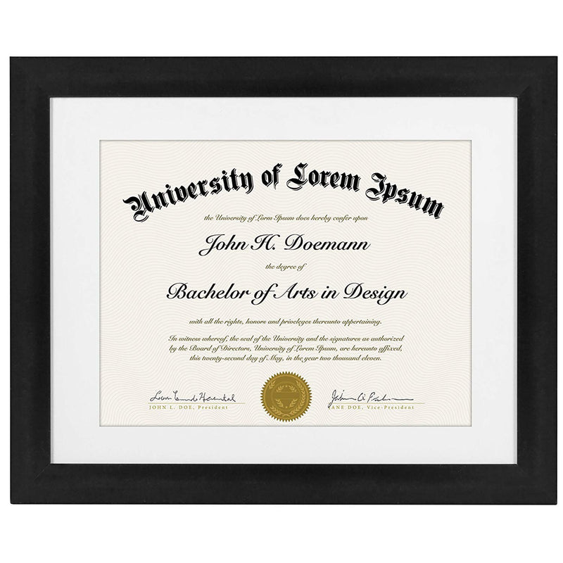 11X14 Diploma Frame In Black - Displays 8.5X11 Diplomas With Mat Or 11X14 With