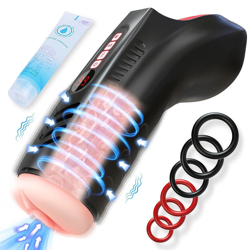 Automatic Sucking Vibrating Male Masturbator - Adult Male Sex Toys With 9 Vibration & 9 Suction Modes & 6 Penis Rings, Lcd Display Penis Pump 3D Fleshy Pocket Pussy Vagina Sex Machine Stoker For Men