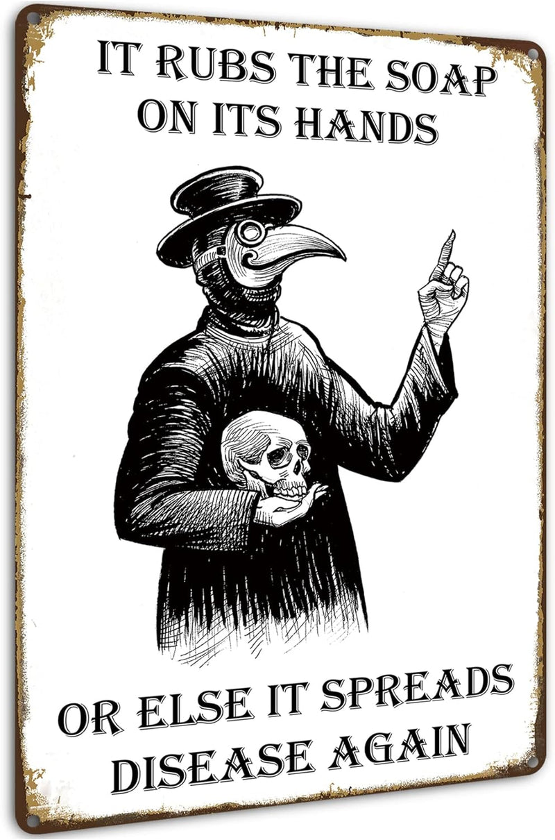 Wash Your Hand Plague Doctor Gothic Decor Wall Decor Guest Wall Decor Art Tin Sign In The Bathroom Bedroom 8 X 12 Inch