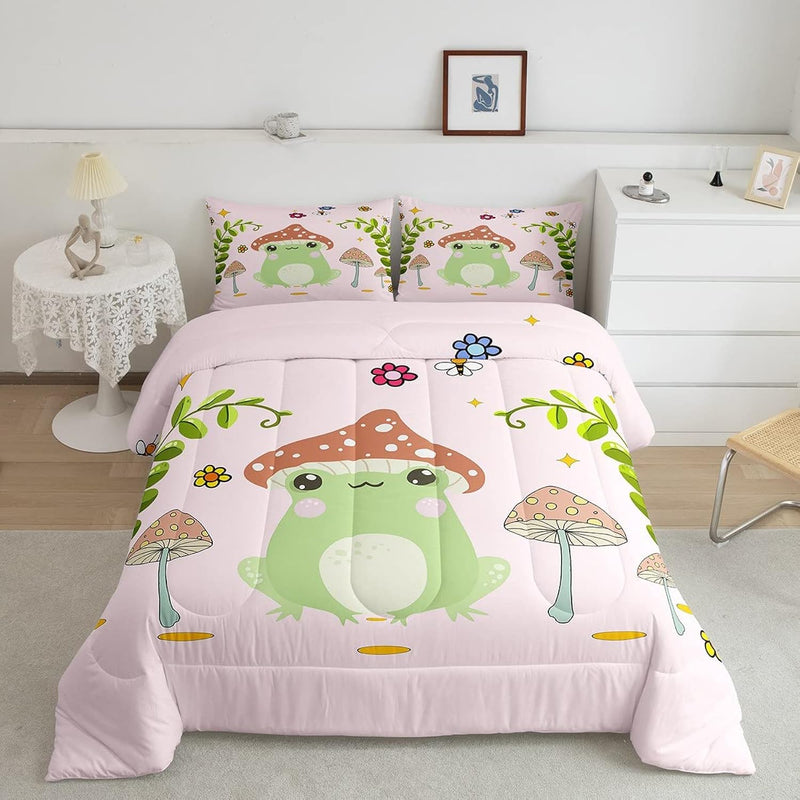 Cute Frog Duvet Set Mushroom Bedding Set For Kids Boys Girls Natural Wild Fung