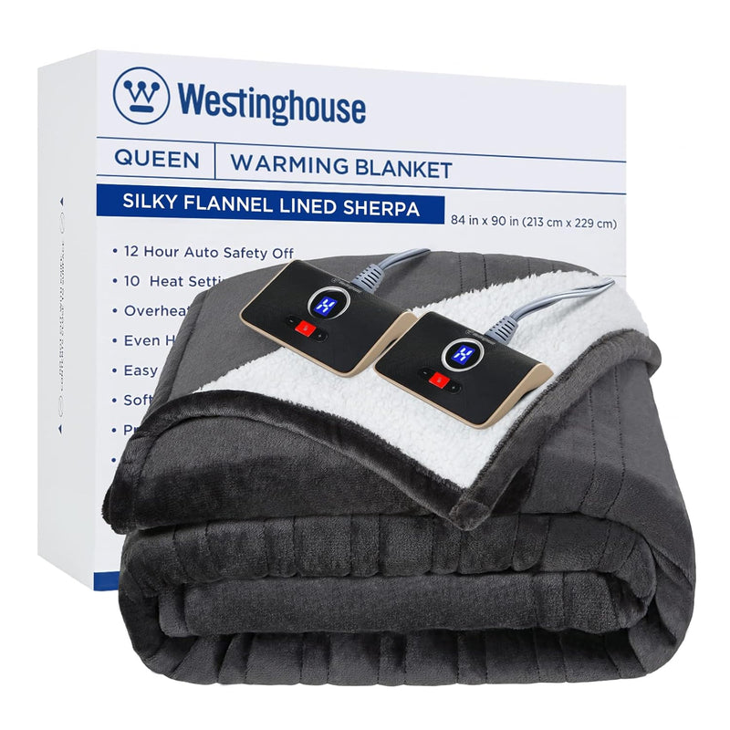 Westinghouse Heated Blanket Queen Size, Electric Throw Blanket With 10 Heating