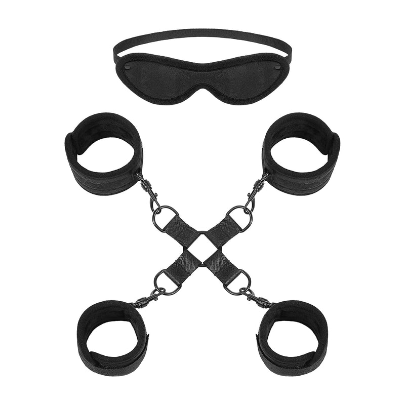 Bondage Restraint Hogtie Set, Handcuffs Ankle Cuffs And Blindfold For Adults Sex Play Toys