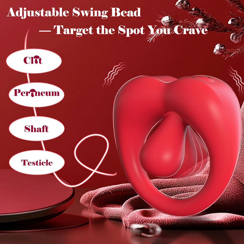 Vibrating Cock Ring With 360° Adjustable Tongue Clitoral Taint Testicle Stimulator, Male Pleasure Penis Ring Vibrator, Couples Adult Sex Toys Games For Men Women, Bdsm Kinky Couple Sex Toy