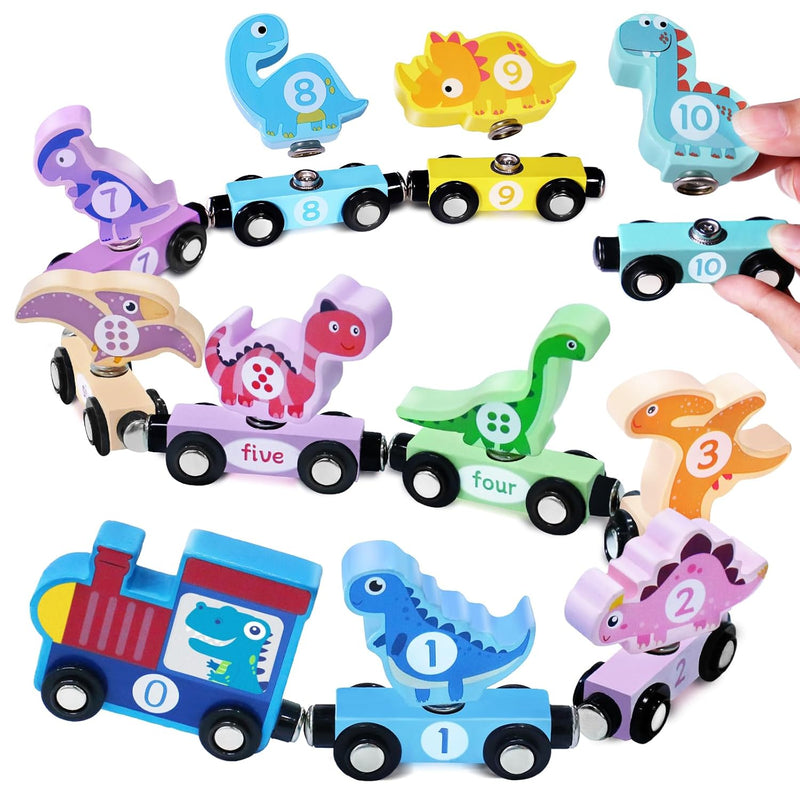 Wooden Train Set Dinosaur Toys For Kids 3 5, Magnetic Dinosaur Train Number