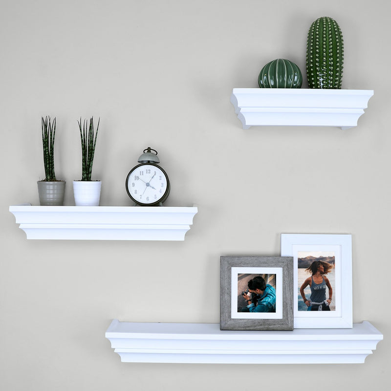 Victorian Wall Ledge And Shelf, 12", 16", 24", Set Of 3, White