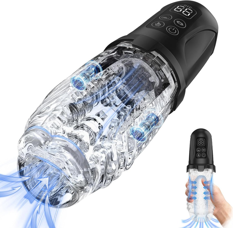 Transparent Rechargeable Male Masturbator with Suction & Vibration