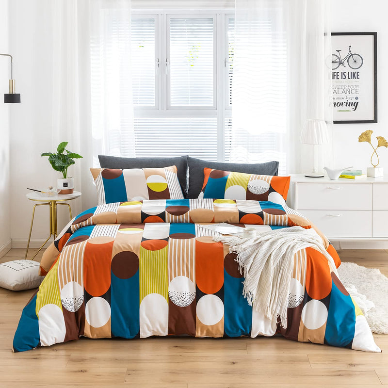 Polka Dots Geometric Duvet Cover King 100% Cotton Colorful Striped Duvet Cover
