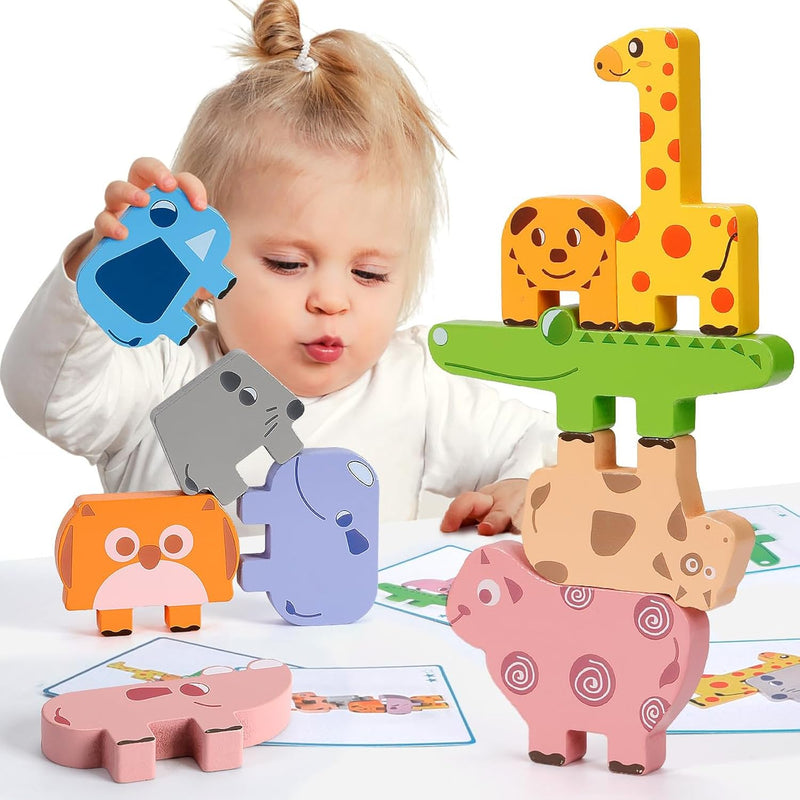 Montessori Toys For 2 3 4 Year Old, 10Pcs Wooden Animal Blocks Sorting & St