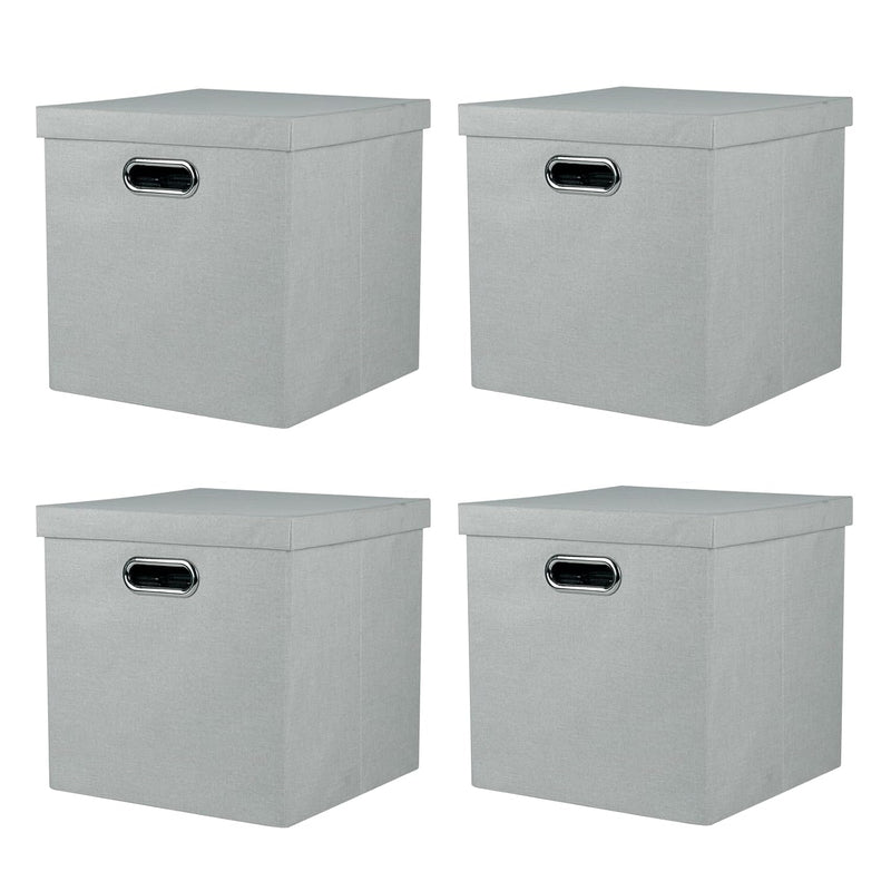 Storage Bins With Lids, Linen Fabric Boxes Organizer Containers With Lid Foldabl